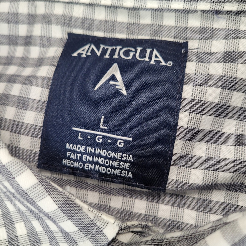 Antigua Mens Atlanta Braves MLB Gingham Button Down Shirt Grey White‎ Large L - Picture 3 of 6
